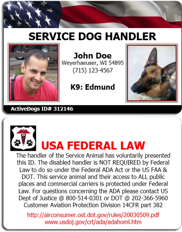 Handler & K9 Service Dog Identification Cards + Free Digital Copy