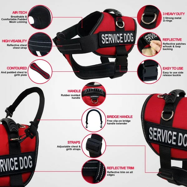 Service Dog Starter Kit - Padded Air-Tech Service Dog Harness Vest + Clip-on Bridge Handle & More - Image 3